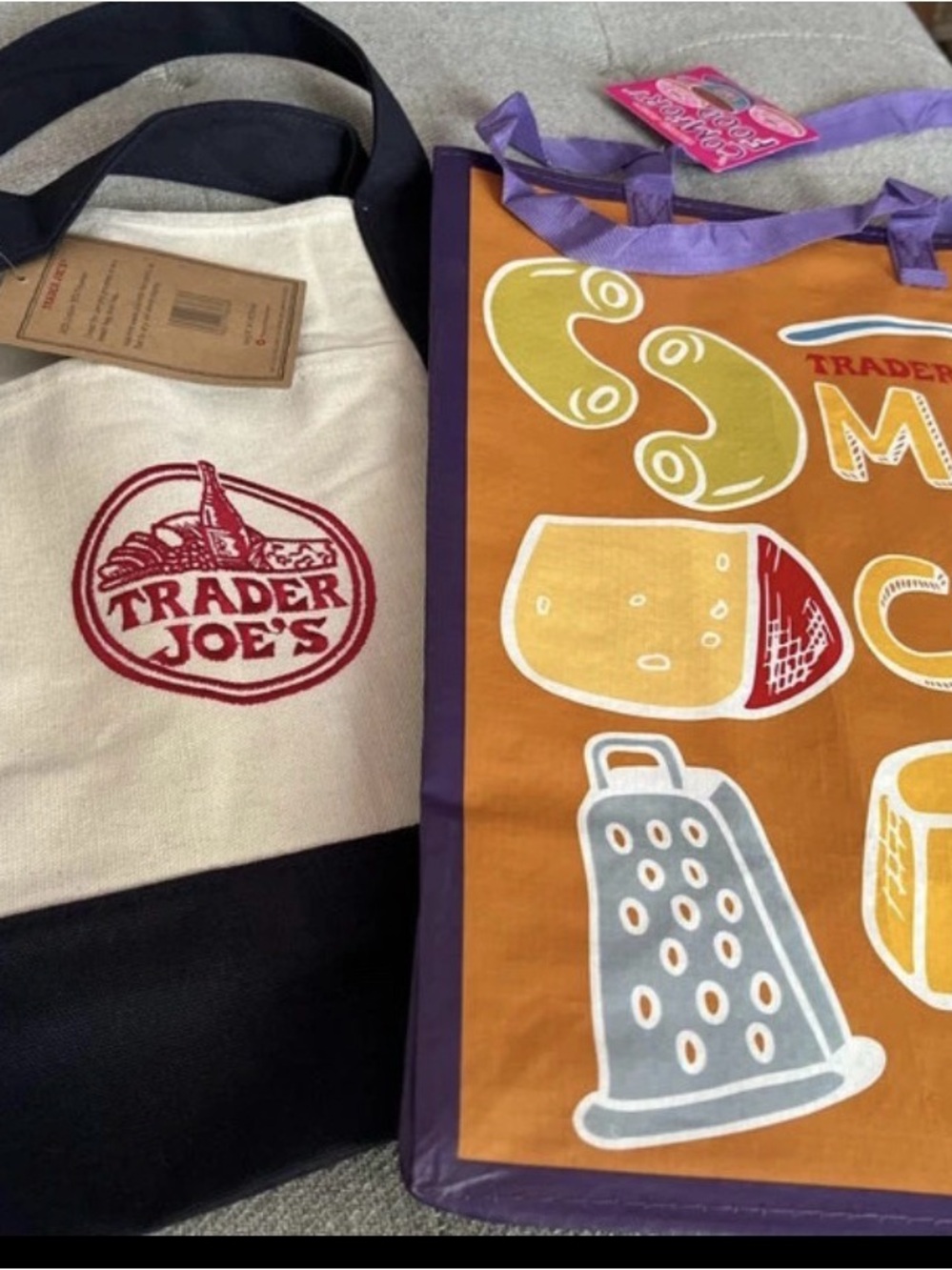 Trader Joe's Tote & Market Reusable Bag - Cream, Black, Orange, Purple